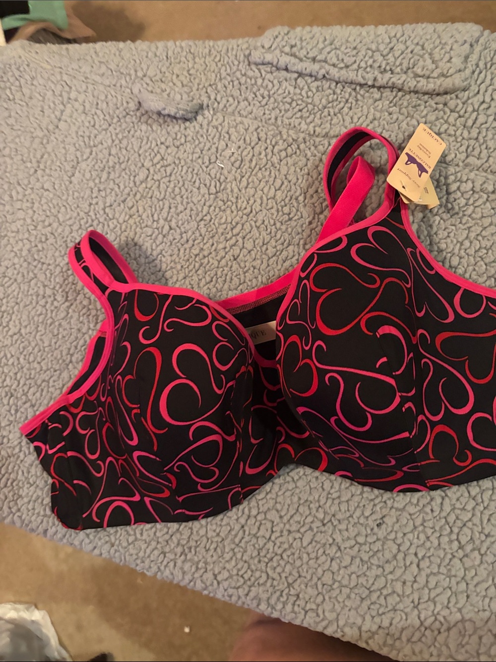 NWT Cacique Black With pink hearts bra 46D